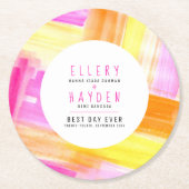 Bright abstract art pink yellow peach wedding runder pappuntersetzer (Vorderseite)