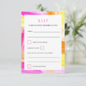 Bright abstract art pink yellow wedding RSVP karte (Stehend Vorderseite)
