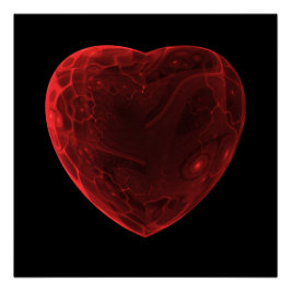 Bright abstract fractal red heart, Fractal  heart Poster