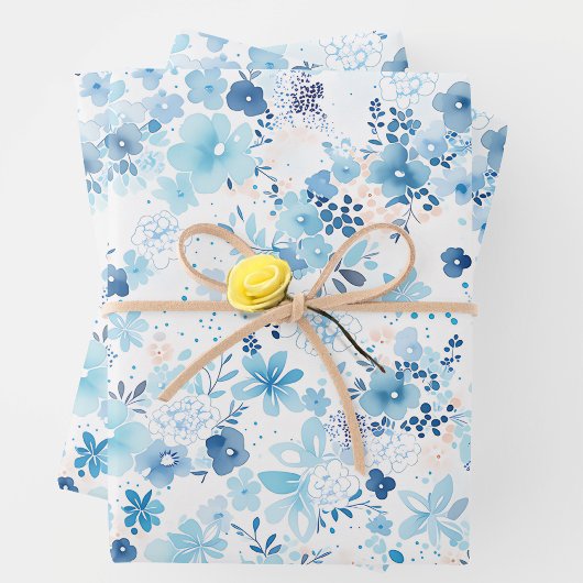 Bright Airy Blue Summer Floral Pattern Geschenkpapier Set