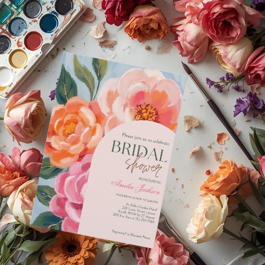 bright and bold vibrant floral bridal shower einladung