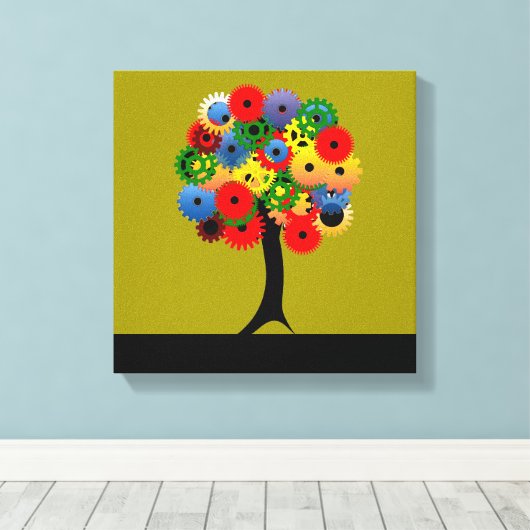 Bright and Colorful Mechanical Gear Tree Leinwanddruck (Insitu (Holzboden))