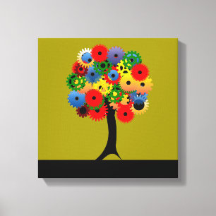 Bright and Colorful Mechanical Gear Tree Leinwanddruck