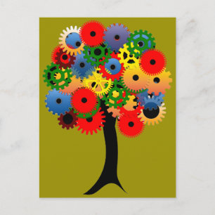 Bright and Colorful Mechanical Gear Tree Postkarte