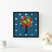 Bright and Colorful Mechanical Gear Tree Quadratische Wanduhr (Zuhause)