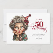 Bright and funny 50 lady greeting birthday card einladung (Vorderseite)