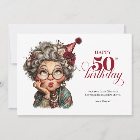 Bright and funny 50 lady greeting birthday card einladung (Vorderseite)