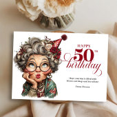 Bright and funny 50 lady greeting birthday card einladung