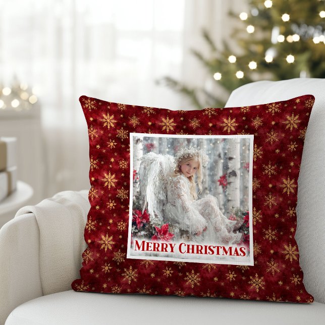 Bright Angelic Red Gold Christmas Pillow Gift Kissen (Bright Angelic Red Gold Christmas Pillow Gift)