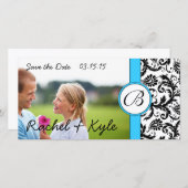 Bright Aqua Black Damask Save the Date Ihr Foto (Vorne/Hinten)