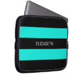 Bright Aqua Black Horiz Preppy Strip #3 Monogram Laptopschutzhülle (Vorne Rechts)