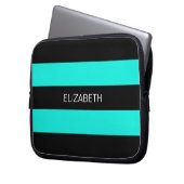 Bright Aqua Black Horiz Preppy Strip #3 Monogram Laptopschutzhülle (Vorderseite Links)