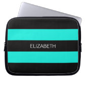 Bright Aqua Black Horiz Preppy Strip #3 Monogram Laptopschutzhülle (Vorderseite)