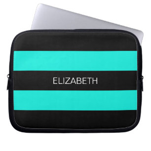 Bright Aqua Black Horiz Preppy Strip #3 Monogram Laptopschutzhülle