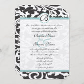 Bright Aqua Damask Leaf Wirbel Hochzeitsfeier Einladung (Vorne/Hinten)