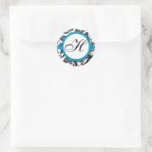 Bright Aqua Damask Monogram Wedding Stickers (Tasche)