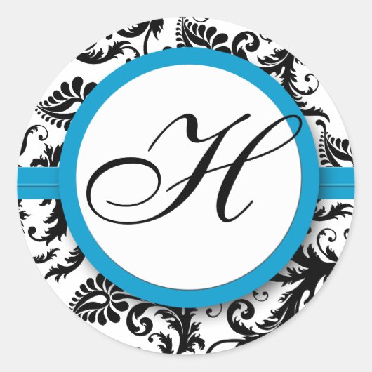 Bright Aqua Damask Monogram Wedding Stickers (Vorderseite)