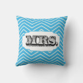 Bright Aqua Mrs Bride Zig Zag Pattern Pillow Kissen (Rückseite)
