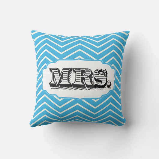 Bright Aqua Mrs Bride Zig Zag Pattern Pillow Kissen (Rückseite)