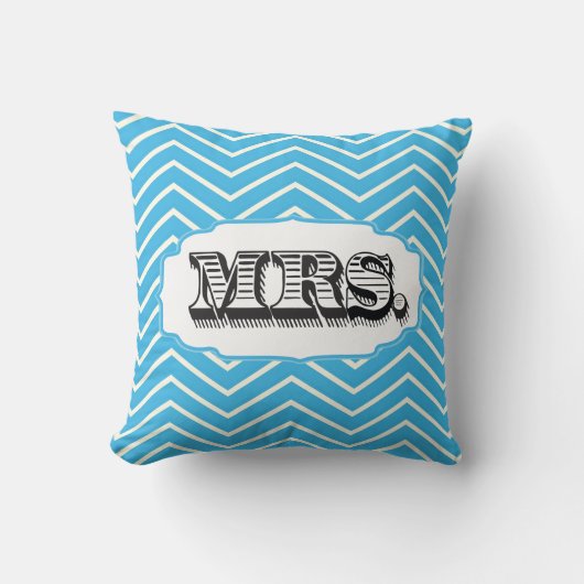 Bright Aqua Mrs Bride Zig Zag Pattern Pillow Kissen (Vorderseite)