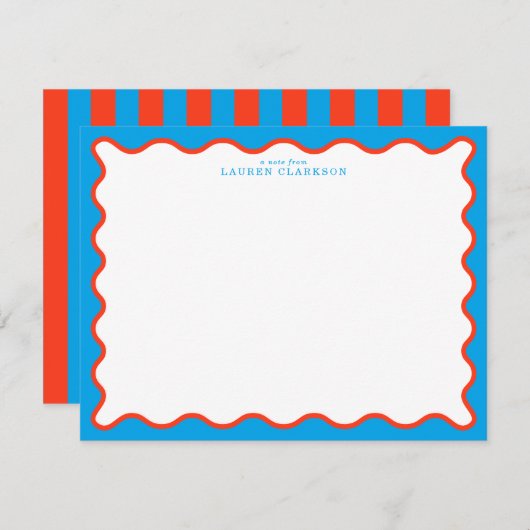 Bright Aqua & Tangerine Wavy Note Card Einladung (Vorne/Hinten)