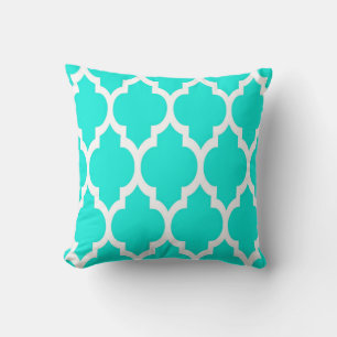 Bright Aqua White marokkanische Quatrefolienmuster Kissen