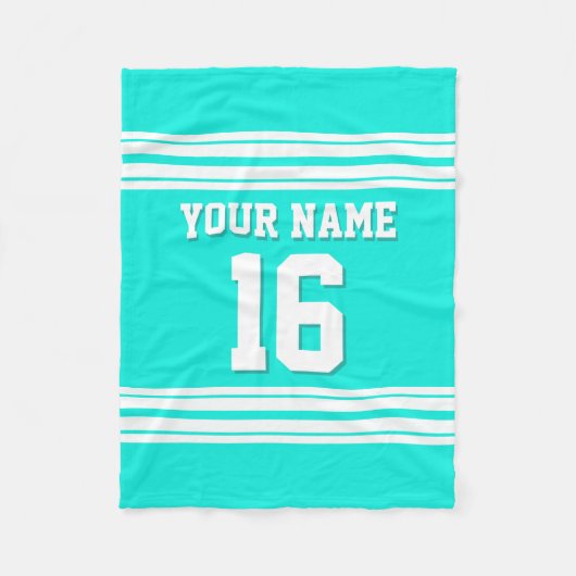 Bright Aqua White Sports Jersey Fleecedecke (Vorderseite)