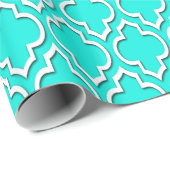 Bright Aqua White XL Marokkanisches Quatrefolie #7 Geschenkpapier (Rolleneckpunkt)