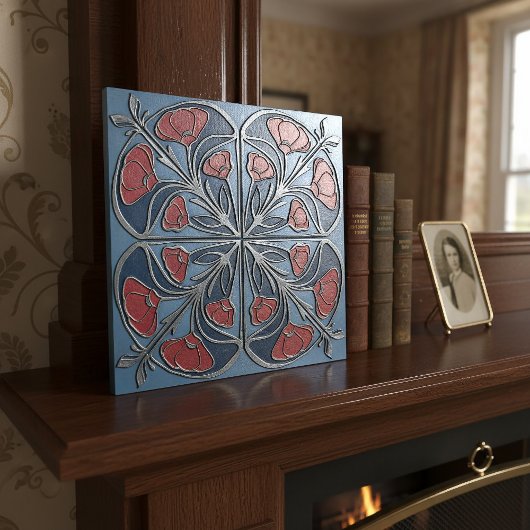 Bright Art Nouveau Floral Medallion#13 ID1193 Fliese