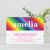 BRIGHT BAT MITZVAH farbiger Regenbogenstreifen, ei Einladung (Stehend Vorderseite)