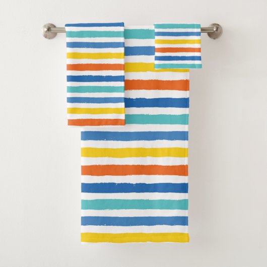 Bright Beachy Strip Muster Badhandtuch Set (Insitu)