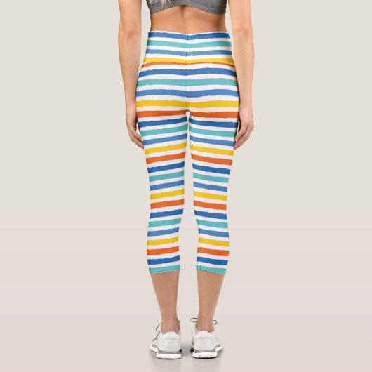 Bright Beachy Strip Muster Capri Leggings (Rückseite)
