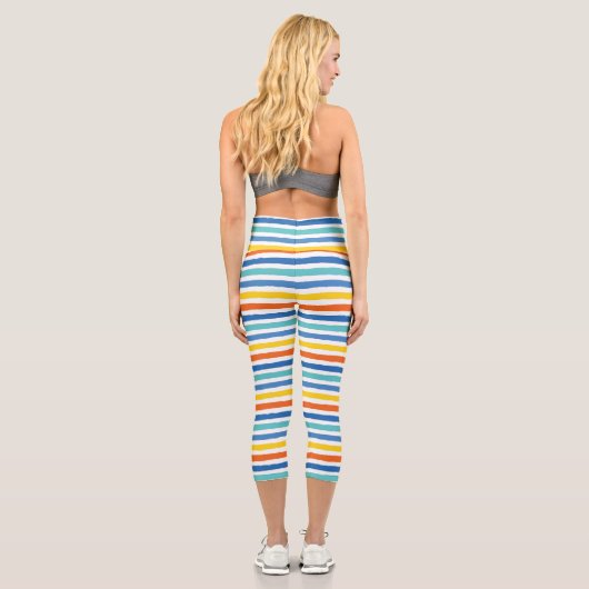 Bright Beachy Strip Muster Capri Leggings (Rückseite)