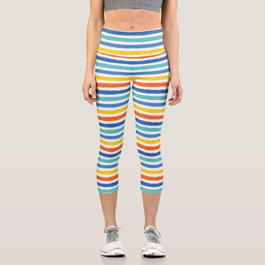 Bright Beachy Strip Muster Capri Leggings (Vorderseite)