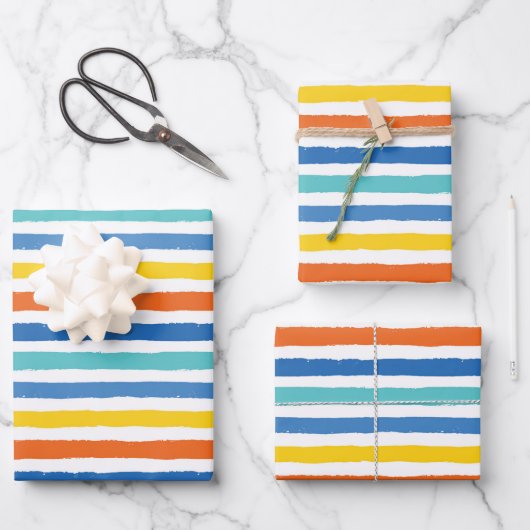 Bright Beachy Strip Muster Geschenkpapier Set (Vorderseite)