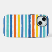 Bright Beachy Strip Muster iPhone 15 Hülle (Rückseite (Horizontal))