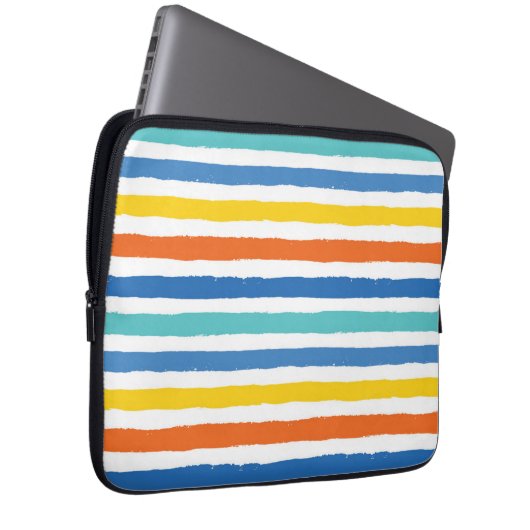 Bright Beachy Strip Muster Laptopschutzhülle (Vorne Rechts)