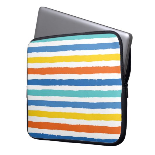Bright Beachy Strip Muster Laptopschutzhülle (Vorderseite Links)