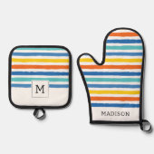 Bright Beachy Strip Muster Ofenhandschuh & Topflappen-Set (Vorderseite)