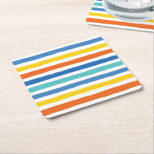 Bright Beachy Strip Muster Rechteckiger Pappuntersetzer