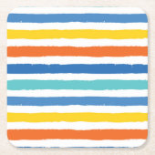 Bright Beachy Strip Muster Rechteckiger Pappuntersetzer (Vorderseite)