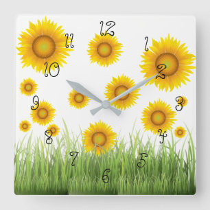 Bright Beautiful and Elegant Sunflower Quadratische Wanduhr