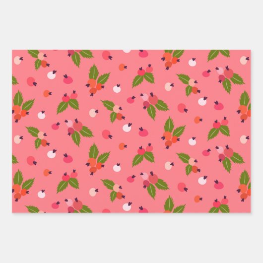 Bright Berry Floral Pattern Geschenkpapier Set (Vorderseite 3)