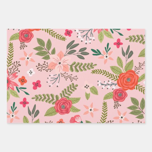 Bright Berry Floral Pattern Geschenkpapier Set (Vorderseite 2)