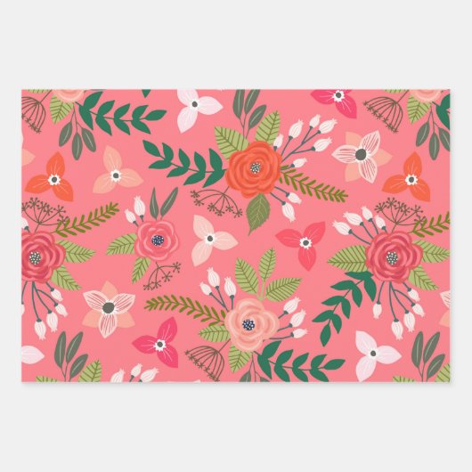 Bright Berry Floral Pattern Geschenkpapier Set (Vorderseite)