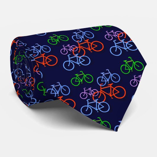 Bright Bicycle on Navy Blue Pattern Krawatte (Gerollt)