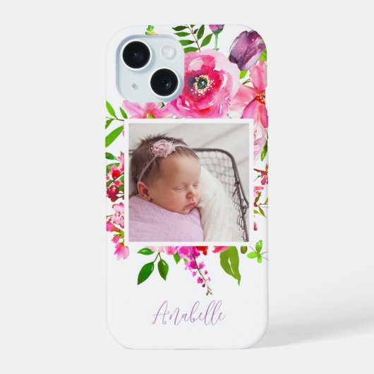 Bright Blogs Custom Foto Monogram iPhone 15 Hülle (Rückseite)