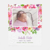 Bright Blooms Baby Girl Birth Stat Foto Fleecedecke (Vorderseite)