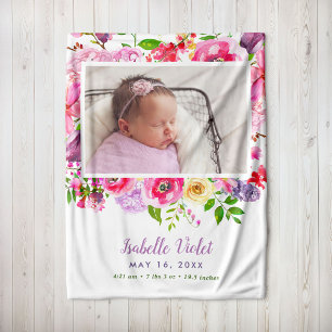 Bright Blooms Baby Girl Birth Stat Foto Fleecedecke
