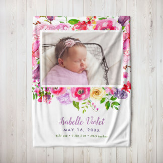 Bright Blooms Baby Girl Birth Stat Foto Fleecedecke